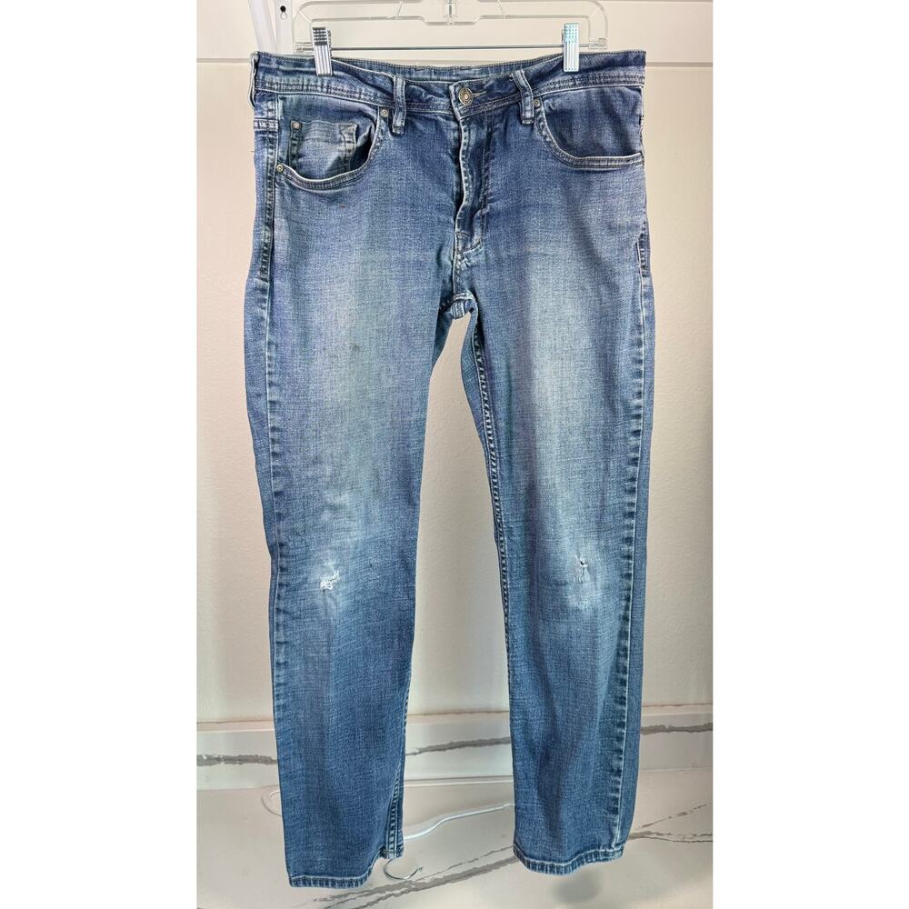 Buffalo Men's Jeans Jackson Cut Straight Stretch Size 34x30 Medium Wash Stained